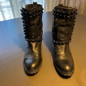 Zara Leather Stud Moto Boots